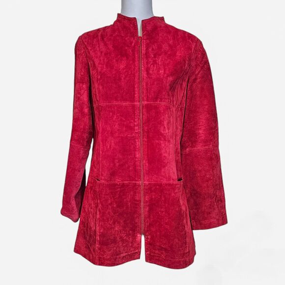 Willi Smith Collection Suede Leather Ruby Red Full Zip Coat Size M - Picture 1 of 6